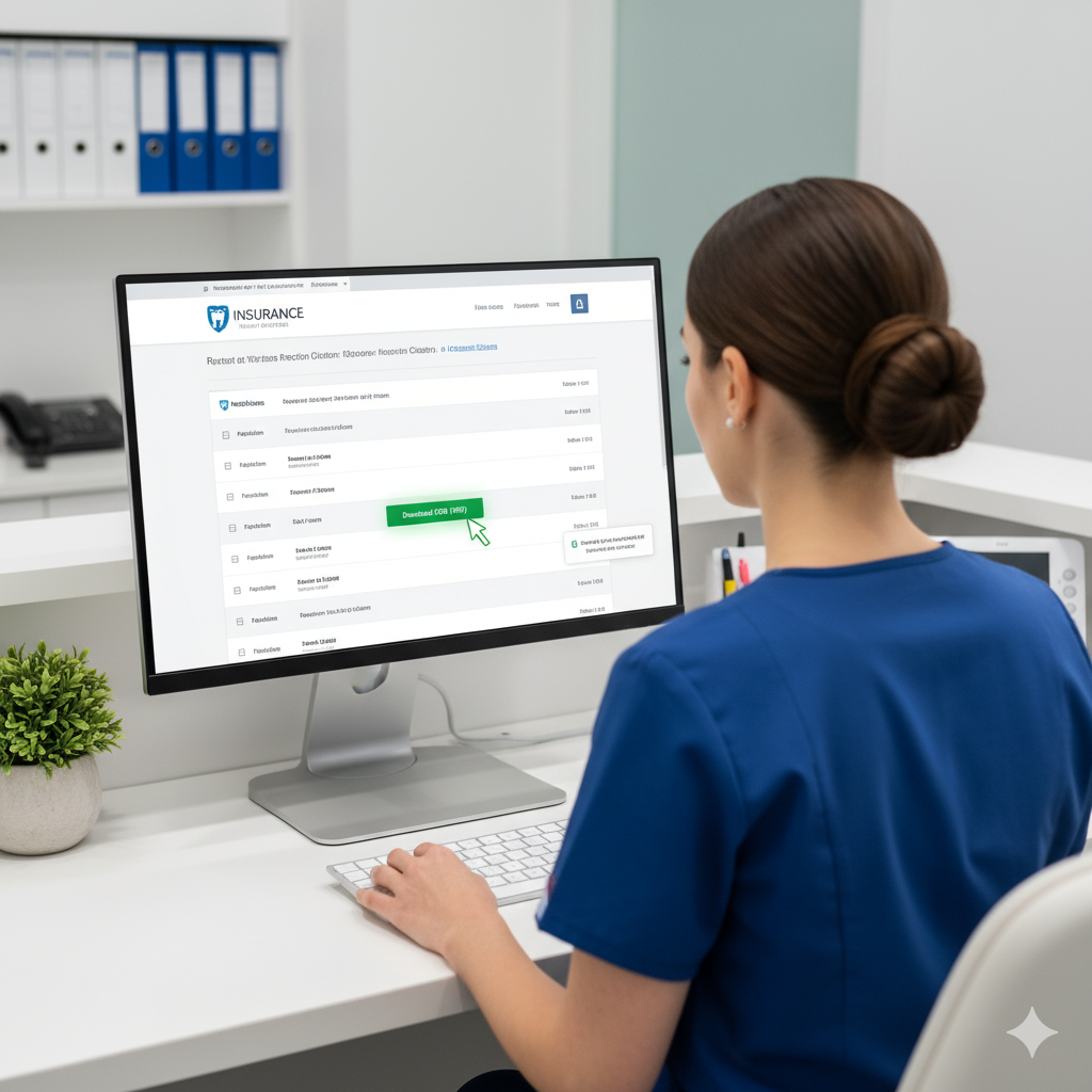 A dental assistant using the Chart Stream dashboard to process documents.